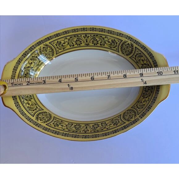 VINTAGE GOLDEN DAMASK BONE CHINA SERVING BOWL 10.5” By 7.5” - Picture 10 of 16